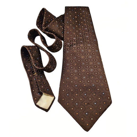 Regency All Silk Necktie Brown Geometric Dot Pattern Business Formal‎ Men - Picture 6 of 6